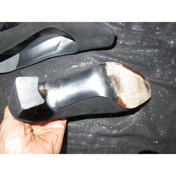 Stuart Weitzman Black Italian Suede Leather Square Toe Block Heel pumps size 6 v - Picture 7 of 10